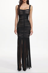 Chic Contour Cut Out Fringe Bandage Maxi Dress