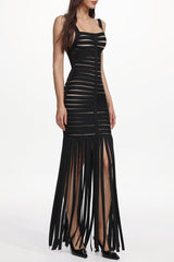 Chic Contour Cut Out Fringe Bandage Maxi Dress