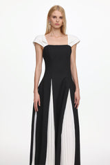Saly Short Sleeve Contrast Woven Maxi Dress
