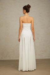 White Tulle-Panelling Maxi Dress