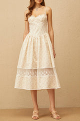 Neutral Lace Trim Floral Midi Dress in White