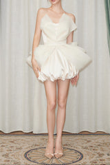 Flower Bud Mini Dress In White