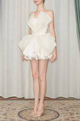 Flower Bud Mini Dress In White