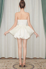 Flower Bud Mini Dress In White