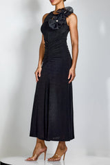 Flower Bodycon Maxi Dress in Black