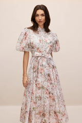 Floral Print Puff Sleeve Midi Dress