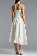 White Halter Floral Midi Dress