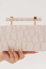 Croc Embossed Top Handle Evening Clutch