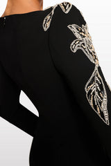 Rhinestone Orchid Floral-Embellished Maxi Dress in black