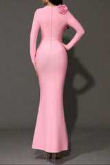 3D Flower Bandage Maxi Dress in Pink