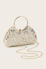 Champagne Sequin Ring Handle Formal Clutch