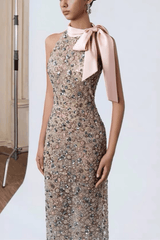 Cherry Halter Midi Formal Dress