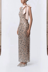 Cherry Halter Midi Formal Dress