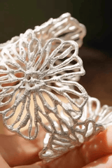 White Openwork Floral Metal Cuff Bracelet