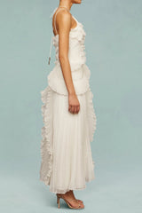 Sleeveless Folds Maxi Dress in Light White