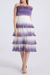 Purple Gradient Ruffle Trim Layered Mini Dress