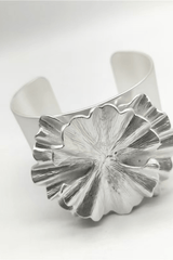 Silver 3D Floral Wide Open Cuff Bracelet