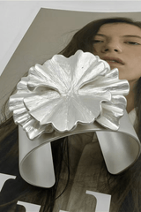 Silver 3D Floral Wide Open Cuff Bracelet