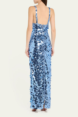 Blue Sequin V-Neck Strap Maxi Dress