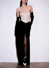Lace Embellished Maxi Dress in black