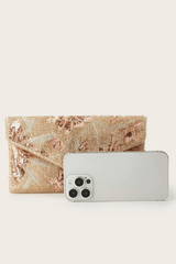 Pink Floral Sequin Envelope Formal Clutch