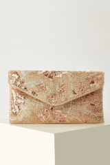 Pink Floral Sequin Envelope Formal Clutch