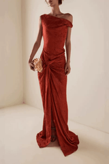 Red One Shoulder Twist Dress