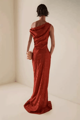Red One Shoulder Twist Dress
