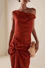 Red One Shoulder Twist Dress