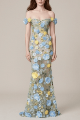 3D Floral Off Shoulder Dress