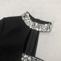 Crystal Embellished One-Sleeve Cut-Out Maxi Dress in black