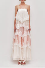 Flowy Strap Lace Trim Maxi Dress