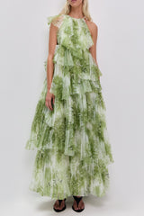 Green Floral Print Maxi Dress