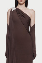One-Shoulder Backless Maxi Dress in Brown