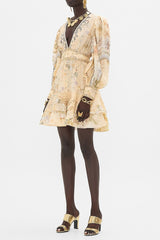 Floral Print V-Neckline Silk Mini Dress