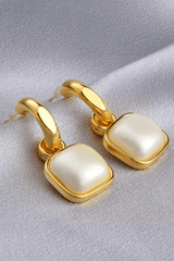 Gold Choop Square Shell Drop Earrings