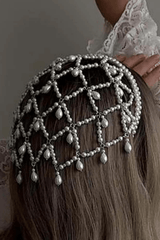 Silver Tone Mesh Head Cage With Teardrop Drops