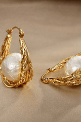 Braided Gold Hoop Wrapped Cotton Earrings