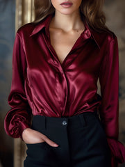Black Satin Long Sleeves Blouse