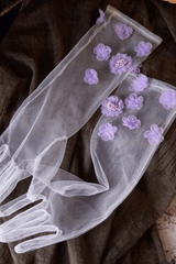 Purple 3D Flower Decor Sheer Long Gloves