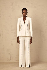 Diamond Hollow Out Blazer Set in White