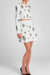 White Rhinestone Embellished Skirt Set