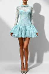 Blue Embroidered Mini Dress