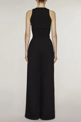 Vest High Waist Wide Leg Long Skirt Suit in Black