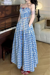 Plaid Strap Maxi Dress in Blue