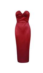 Backless Split Twist-Front Bodycon Midi Dress In Red