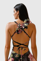 Floral Ruffle Mini Dress - Black