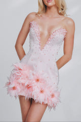 Top Deep V-Neck Bodycon Mini Dress in Pink
