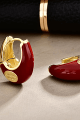 Red Enamel Letter Tag Hoop Earrings