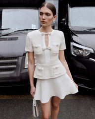 Cream Sequin Knit Mini Skirt